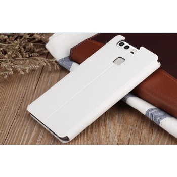 Чехол горизонтальная книжка подставка текстура Узоры на силиконовой основе для Huawei P9  Белый