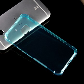 Силиконовый матовый полупрозрачный противоударный чехол с усиленными углами для HTC 10  Голубой