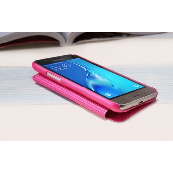 Чехол горизонтальная книжка на пластиковой нескользящей премиум основе для Samsung Galaxy J1 (2016) Розовый