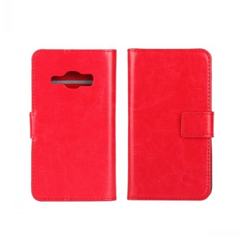 Глянцевый чехол портмоне подставка на силиконовой основе на магнитной защелке для Samsung Galaxy J1 (2016) Красный