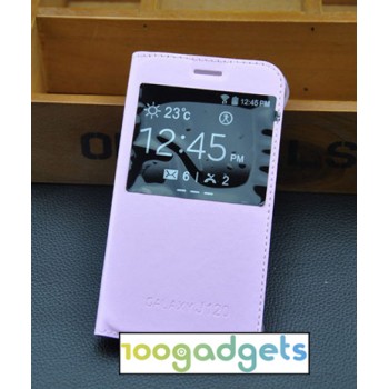 Чехол горизонтальная книжка на пластиковой основе с окном вызова для Samsung Galaxy J1 (2016) Розовый
