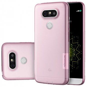 Силиконовый матовый полупрозрачный чехол повышенной защиты для LG G5 Розовый