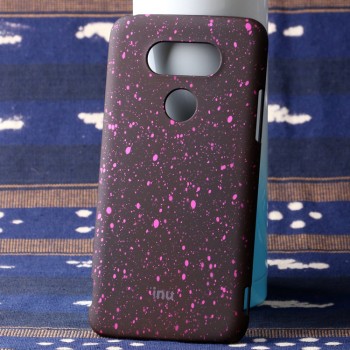 Пластиковый непрозрачный матовый чехол с голографическим принтом Звезды для LG G5  Розовый