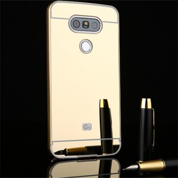 Двухкомпонентный чехол c металлическим бампером с поликарбонатной накладкой и зеркальным покрытием для LG G5 Бежевый