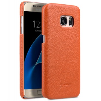 Кожаный чехол накладка для Samsung Galaxy S7  Оранжевый