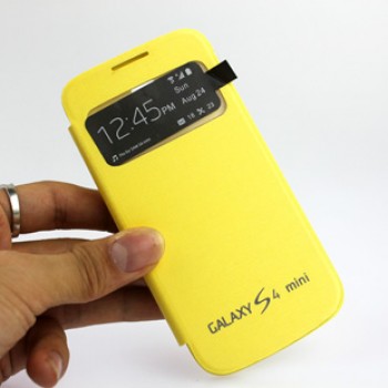 Чехол горизонтальная книжка на пластиковой встраиваемой основе с окном вызова для Samsung Galaxy S4 Mini Желтый