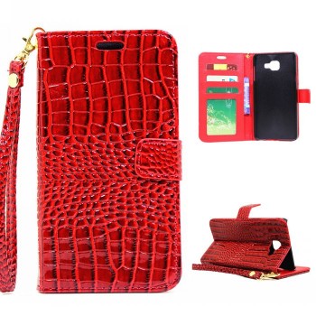 Чехол портмоне подставка текстура Крокодил на пластиковой основе на магнитной защелке для Samsung Galaxy A3 (2016) Красный