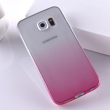 Силиконовый матовый полупрозрачный градиентный чехол для Samsung Galaxy S6 Edge  Розовый