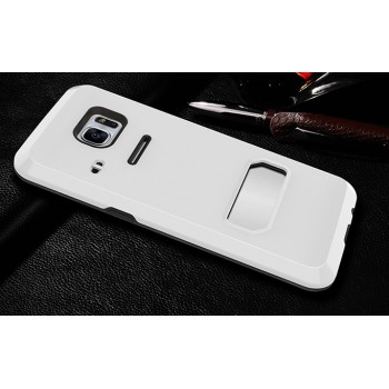 Противоударный двухкомпонентный силиконовый матовый непрозрачный чехол с поликарбонатными вставками экстрим защиты и отсеком для карты для Samsung Galaxy S7  Белый