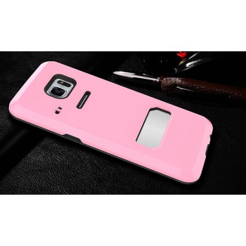 Противоударный двухкомпонентный силиконовый матовый непрозрачный чехол с поликарбонатными вставками экстрим защиты и отсеком для карты для Samsung Galaxy S7  Розовый