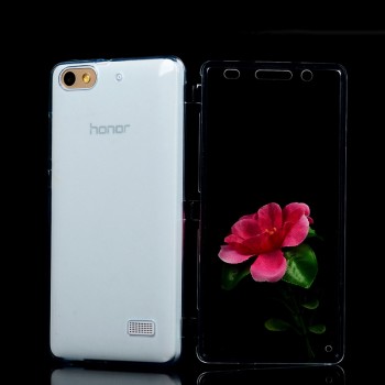 Двухкомпонентный силиконовый глянцевый полупрозрачный чехол горизонтальная книжка с акриловой полноразмерной транспарентной смарт крышкой для Huawei Honor 4C Синий