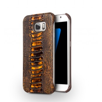 Кожаный чехол накладка (премиум нат. кожа рептилии) для Samsung Galaxy S7 Коричневый