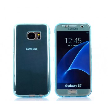 Двухкомпонентный силиконовый матовый полупрозрачный чехол горизонтальная книжка с акриловой полноразмерной транспарентной смарт крышкой для Samsung Galaxy S7 Голубой