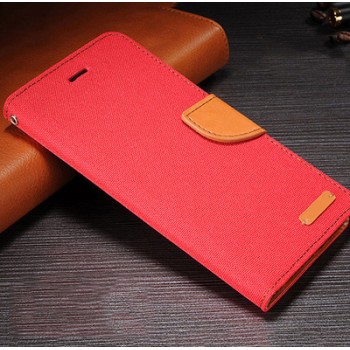 Чехол портмоне подставка на силиконовой основе с тканевым покрытием на дизайнерской магнитной защелке для Samsung Galaxy S7 Красный