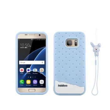 Силиконовый матовый непрозрачный дизайнерский фигурный чехол для Samsung Galaxy S7 Голубой