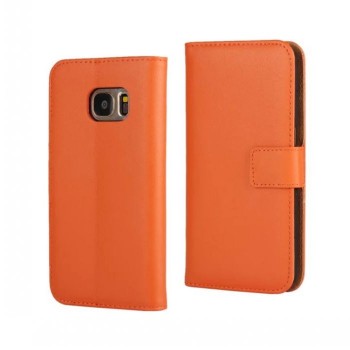 Чехол портмоне подставка на пластиковой основе на магнитной защелке для Samsung Galaxy S7 Оранжевый