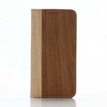 Чехол портмоне подставка текстура Дерево на пластиковой основе для Samsung Galaxy S7  Коричневый