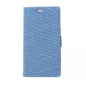 Чехол портмоне подставка на силиконовой основе с тканевым покрытием на магнитной защелке для Alcatel OneTouch Go Play  Голубой