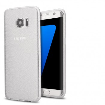 Силиконовый матовый непрозрачный чехол с текстурным покрытием Кожа для Samsung Galaxy S7 Edge Белый