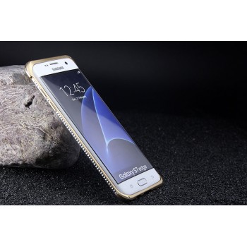 Металлический округлый премиум бампер на пряжке со встроенной подставкой для Samsung Galaxy S7 Edge Бежевый