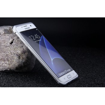 Металлический округлый премиум бампер на пряжке со встроенной подставкой для Samsung Galaxy S7 Edge Белый