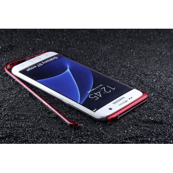 Металлический округлый премиум бампер на пряжке со встроенной подставкой для Samsung Galaxy S7 Edge Красный