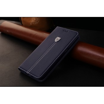 Кожаный чехол горизонтальная книжка подставка с отделкой Линии на силиконовой основе с отсеком для карт для Samsung Galaxy S7 Edge Синий