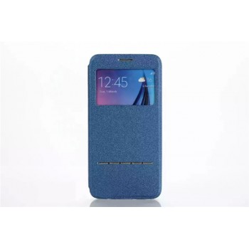 Чехол горизонтальная книжка подставка на силиконовой основе с окном вызова и полоcой свайпа для Samsung Galaxy S7 Edge Синий
