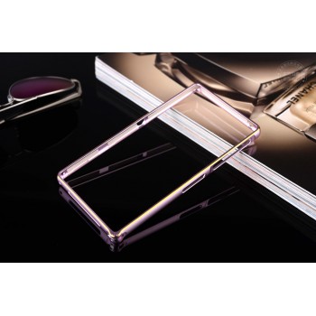 Металлический прямоугольный бампер на пряжке с золотой окантовкой для Sony Xperia Z1  Розовый