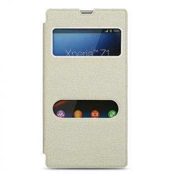 Чехол горизонтальная книжка подставка на пластиковой основе с окном вызова и свайпом для Sony Xperia Z1  Белый