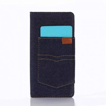 Чехол портмоне на силиконовой основе с отсеком для карт и тканевым покрытием для Sony Xperia X  Синий