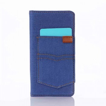 Чехол портмоне на силиконовой основе с отсеком для карт и тканевым покрытием для Sony Xperia X  Голубой