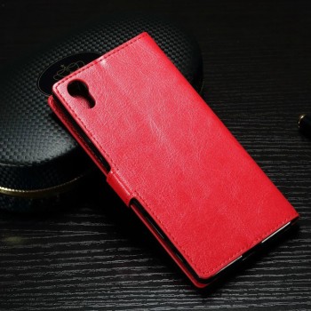 Глянцевый водоотталкивающий чехол портмоне подставка для Sony Xperia XA с магнитной защелкой и отделениями для карт Красный