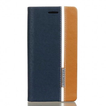 Чехол горизонтальная книжка подставка на силиконовой основе с отсеком для карт и тканевым покрытием для Sony Xperia XA  Синий