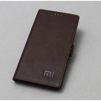 Кожаный чехол горизонтальная книжка подставка на силиконовой основе на магнитной защелке для Xiaomi Mi4i  Коричневый