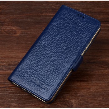 Кожаный чехол горизонтальная книжка подставка (премиум нат. кожа) с крепежной застежкой для Xiaomi Mi4i  Синий