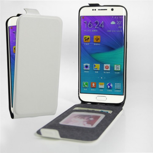 Чехол вертикальная книжка на силиконовой основе с отсеком для карт на магнитной защелке для Samsung Galaxy S6 Edge, цвет Белый