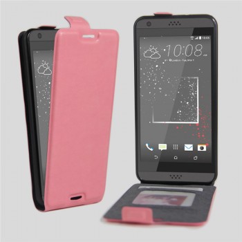 Чехол вертикальная книжка на силиконовой основе с отсеком для карт на магнитной защелке для HTC Desire 530  Розовый