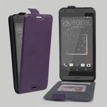 Чехол вертикальная книжка на силиконовой основе с отсеком для карт на магнитной защелке для HTC Desire 530  Фиолетовый