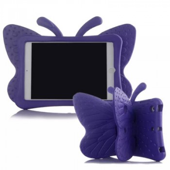 Ударостойкий детский силиконовый матовый гиппоаллергенный непрозрачный чехол с встроенной ножкой-подставкой для Ipad Mini 2/3/4 Фиолетовый