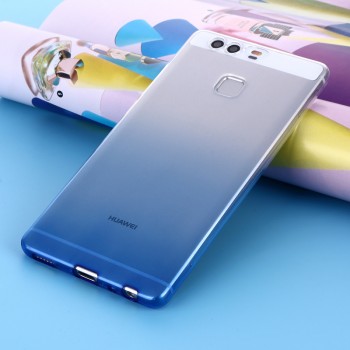 Силиконовый матовый полупрозрачный градиентный чехол для Huawei P9 Plus  Синий