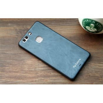 Силиконовый матовый непрозрачный чехол текстура Кожа для Huawei P9 Plus  Синий