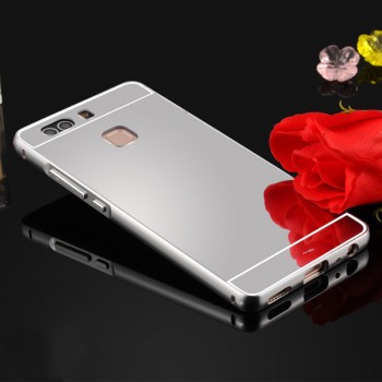 Двухкомпонентный чехол c металлическим бампером с поликарбонатной накладкой и зеркальным покрытием для Huawei P9 Plus  Белый