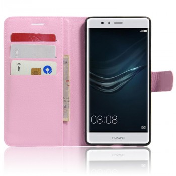 Чехол портмоне подставка на силиконовой основе на магнитной защелке для Huawei P9 Plus  Розовый