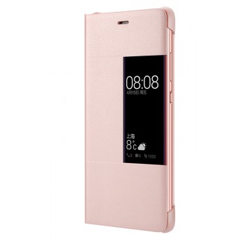 Оригинальный кожаный чехол флип на пластиковой основе с окном вызова для Huawei P9 Plus  Розовый