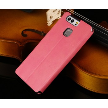 Чехол горизонтальная книжка подставка на силиконовой основе текстура Металлик для Huawei P9 Plus Розовый
