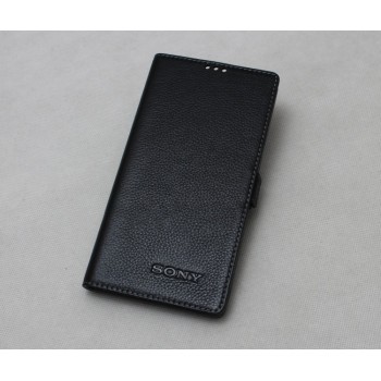Кожаный чехол горизонтальная книжка подставка (премиум нат. кожа) с крепежной застежкой для Sony Xperia X Performance Черный