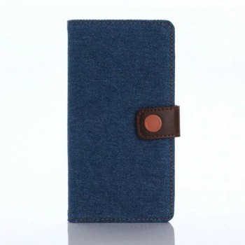 Чехол портмоне подставка на пластиковой основе с тканевым покрытием на дизайнерской магнитной защелке для Sony Xperia X Performance  Синий