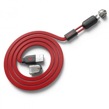 Комбинированный кабель плоского сечения USB-Micro USB/Lightning 1m для одновременной зарядки Красный