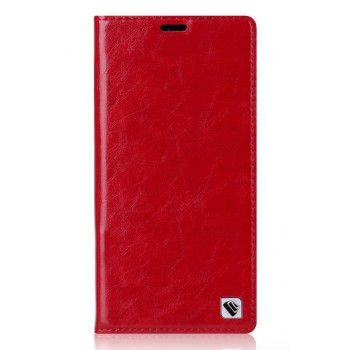Вощеный чехол горизонтальная книжка подставка на пластиковой основе с отсеком для карт для Sony Xperia M4 Aqua  Красный